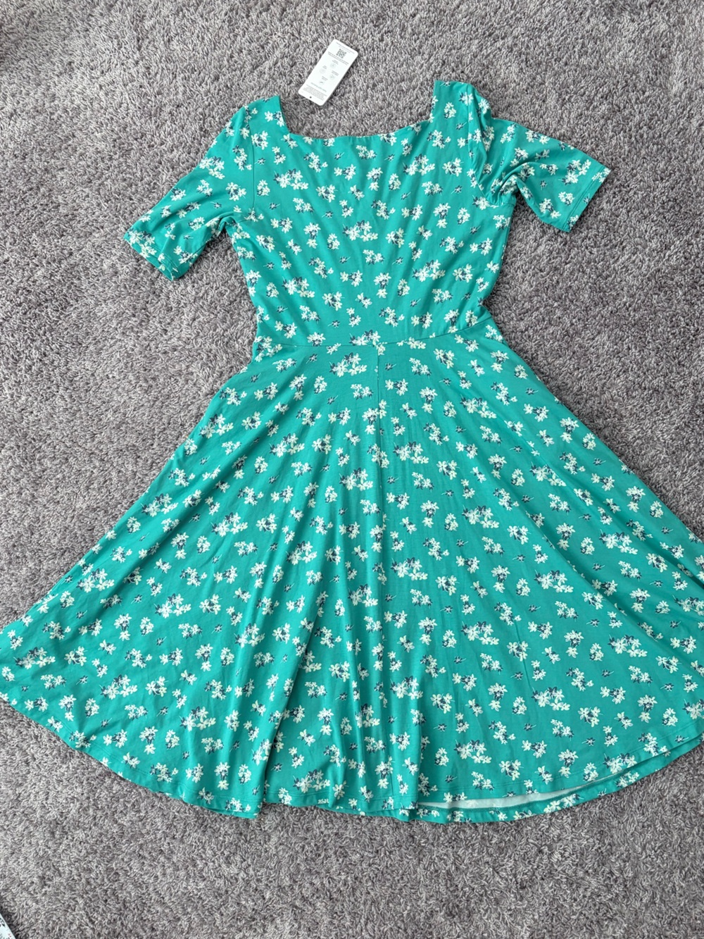 Lands' End Floral Fit & Flare Dress Square Neck Short Sleeve Tencel S